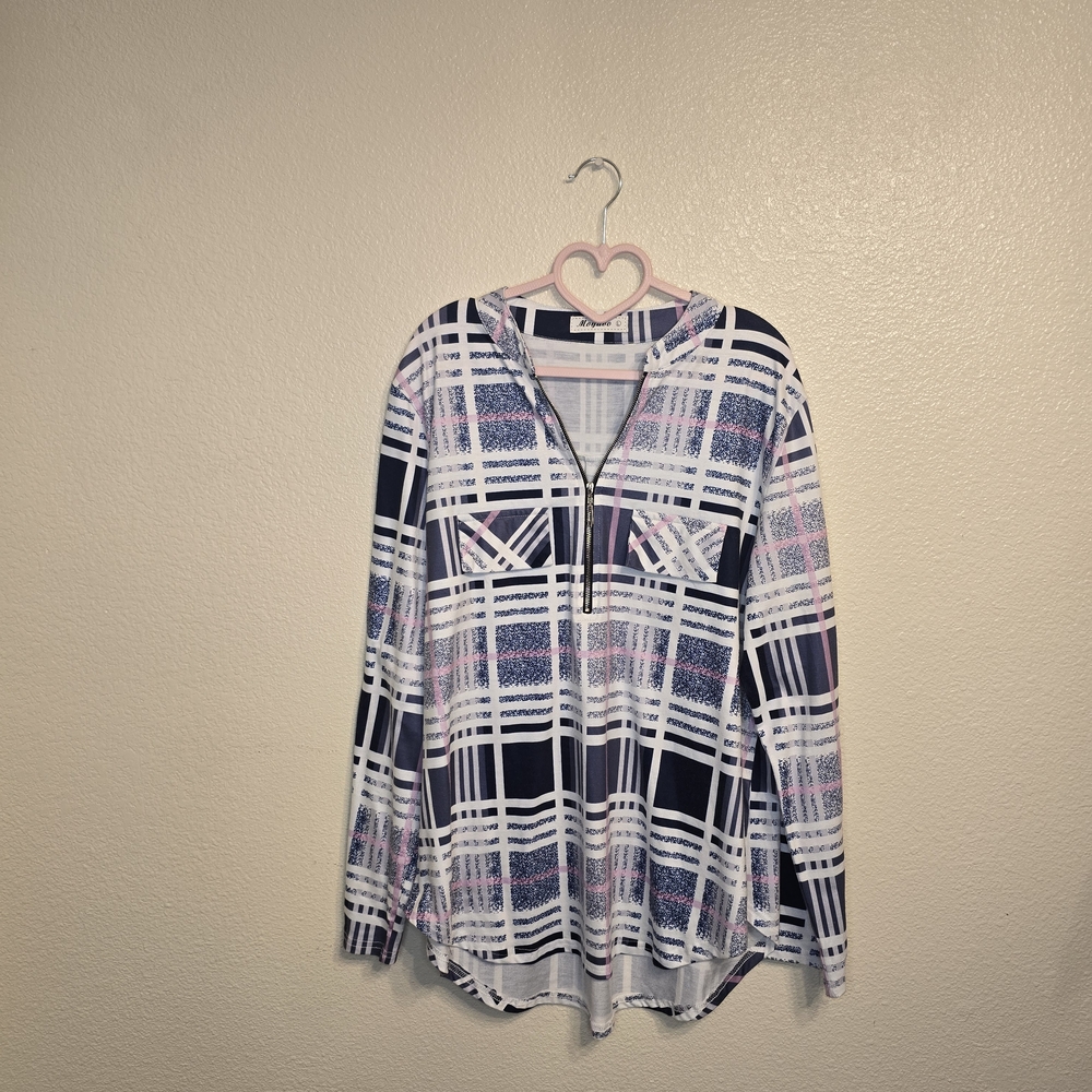 Plaid Women's Top - Blue, White, Purple-ish Pink